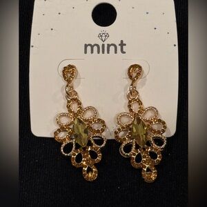 Mint Green and Gold Elegant Earrings 2 inch